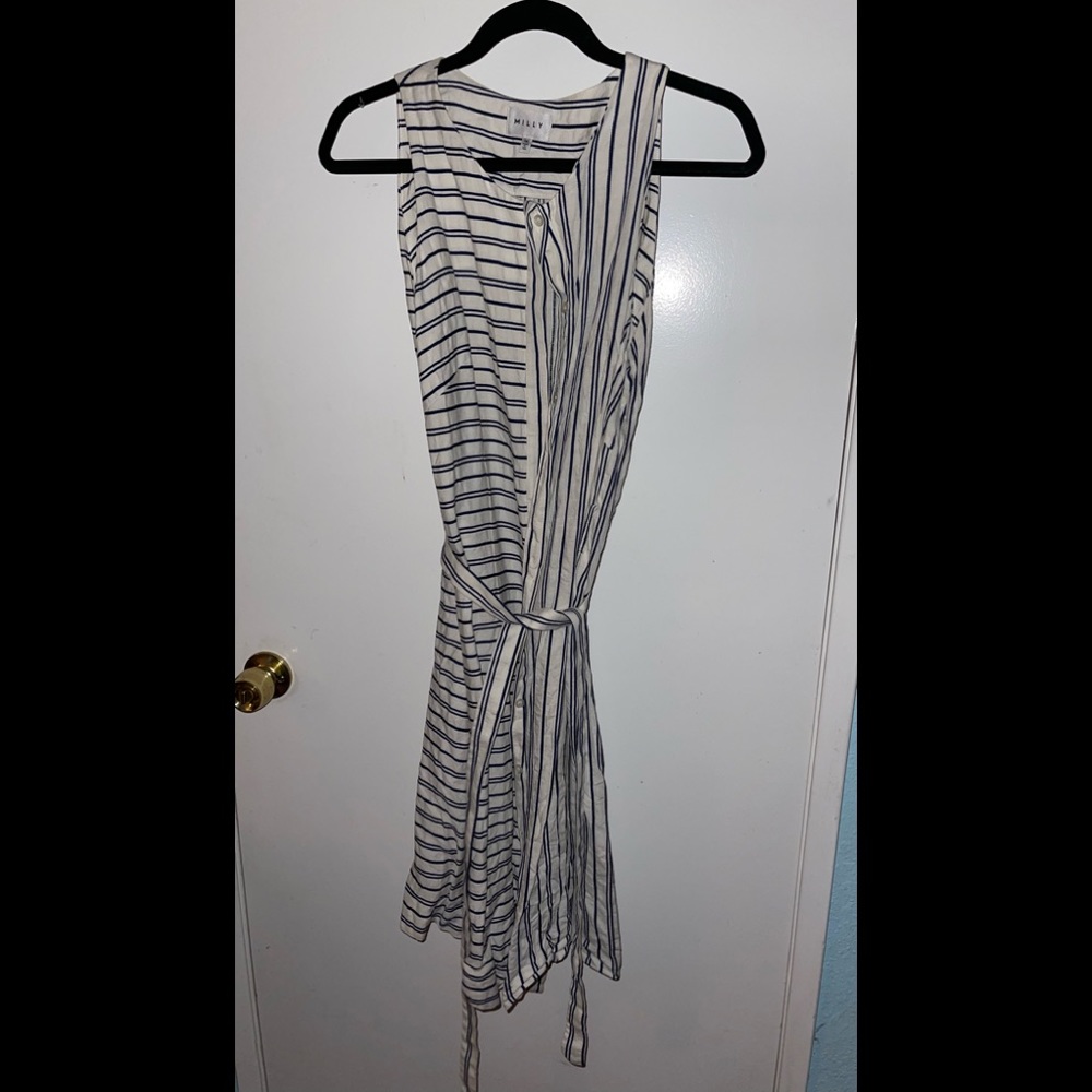 Milly White Navy Blue Stripe Sleeveless Dress